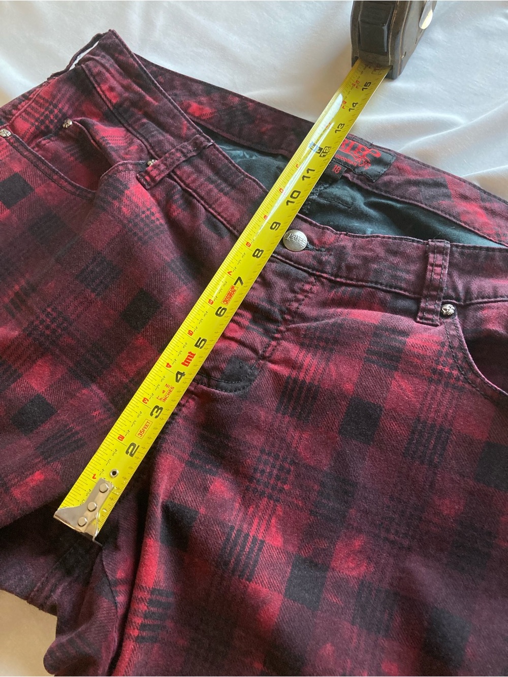 Tripp NYC red plaid distressed tie dye pants jeans Punk grunge goth size 18 - Picture 7 of 16